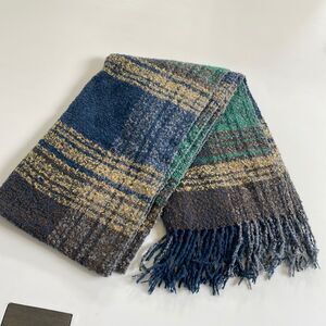 Scarf wrap plaid, extra, large, soft, warm, unisex, navy, taupe, green mustard